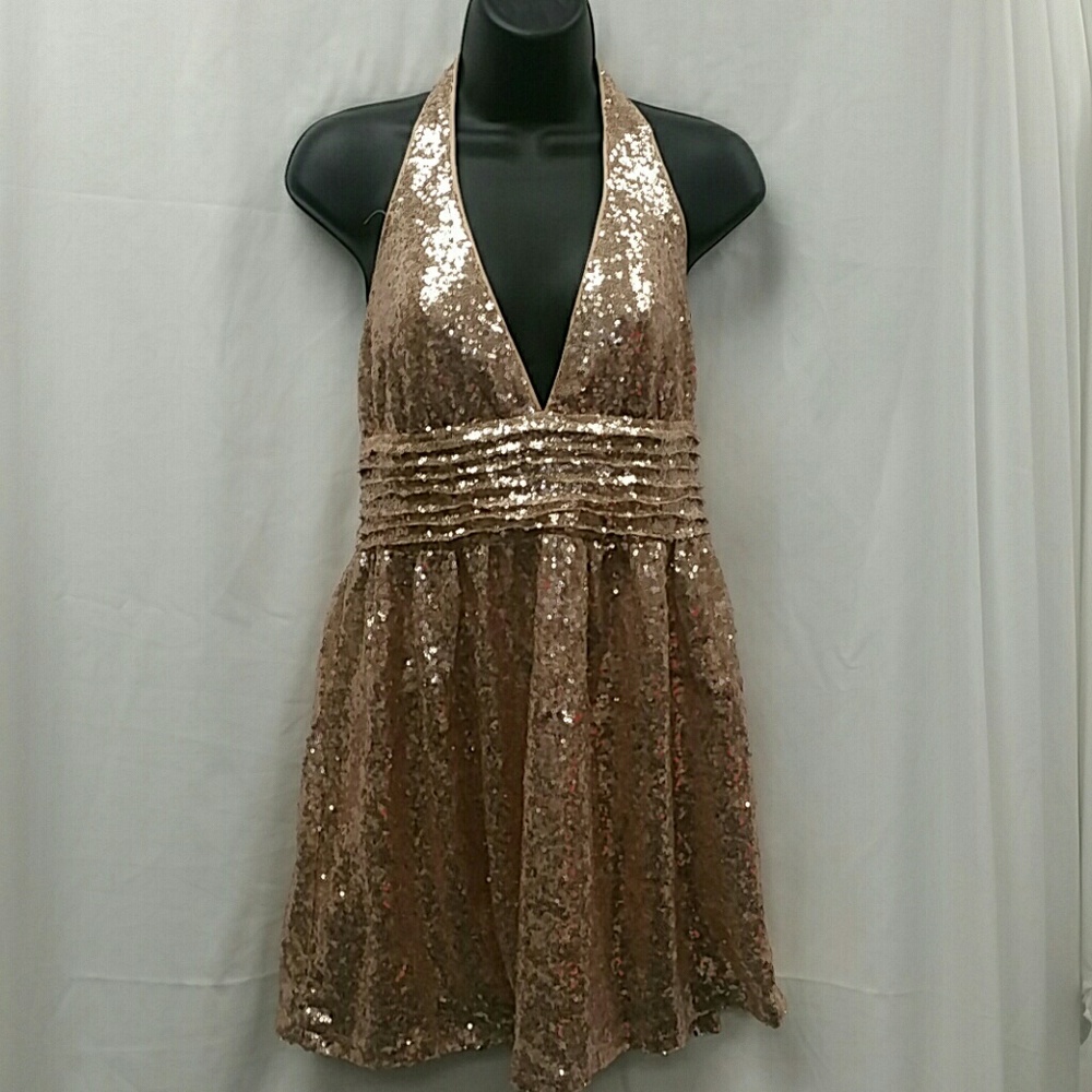 Halter rose gold dress party dress